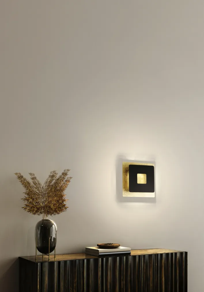 FISCHER & HONSEL LED Wandleuchte HENNES 18 x 18 cm sandschwarz /Blattgoldfarbig