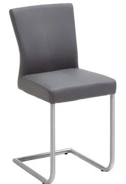 Freischwinger Stuhl Kunstleder grau/Edelstahl