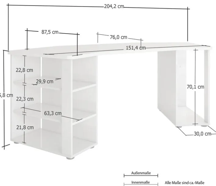 Gaming Tisch PIPPO 205 x 91 cm weiß