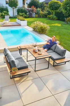 Garden FLAIR Dining Gartenlounge BASEL U 5-tlg grau /Akazie braun