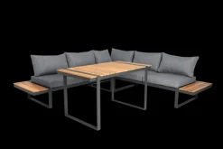 Garden FLAIR Dining Gartenlounge BASEL U 5-tlg grau /Akazie braun