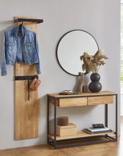 Garderobenpaneel 35 x 175 cm Eiche Massivholz/schwarz