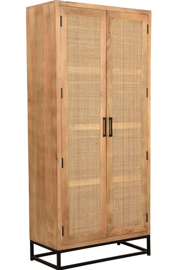 Garderobenschrank 80 x 180 cm Mango lackiert mit Rattan-Front
