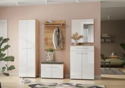 Garderobenschrank LEVI 60 x 198 cm weiß Hochglanz/braun