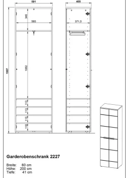Garderobenschrank LEVI 60 x 198 cm weiß Hochglanz/braun