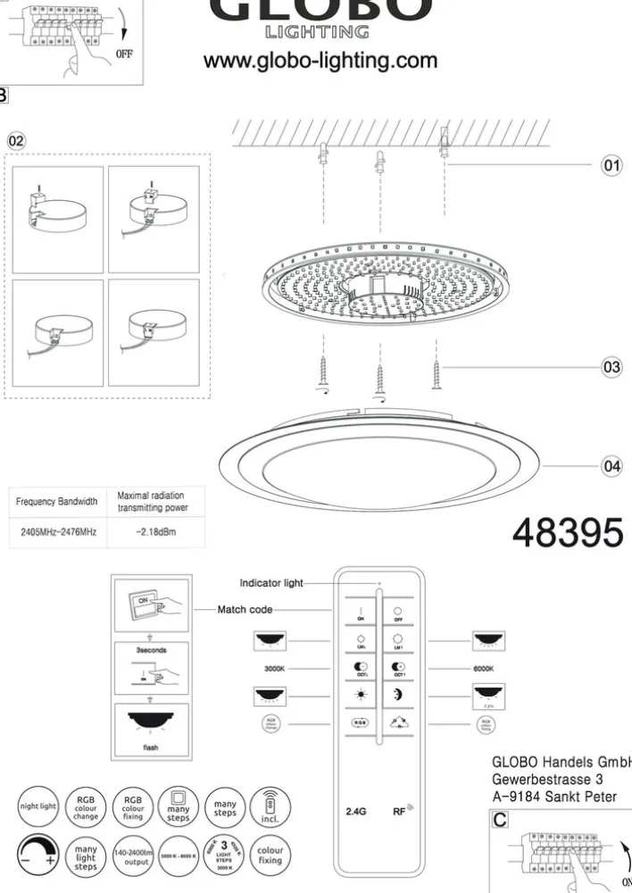 GLOBO LED Deckenlampe NICOLE II 40 cm mit Farbwechsel und Fernbedienung