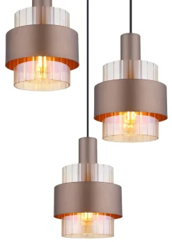 GLOBO Pendelleuchte MILLEY, höheneinstellbar 80-150 cm, Metall/Glas, E27, 3 Brennstellen, 180 W, Schutzklasse 1, IP20, Braun/Schwarz/Goldfarbig