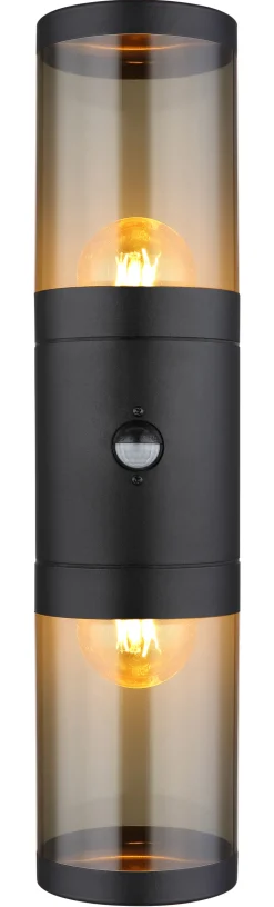GLOBO Retrofit Außenwandleuchte XELOO B 2-flg schwarz /rauchfarbig