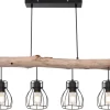 GLOBO Retrofit Balkenpendel MINA II 4-flg schwarz /Holz naturfarbig
