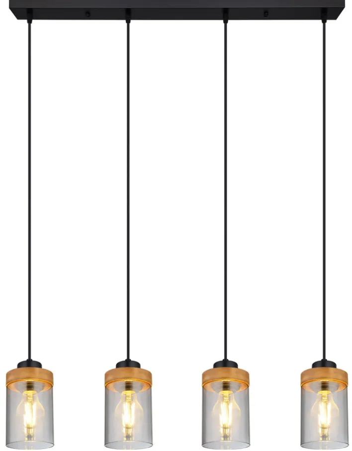 GLOBO Retrofit Balkenpendel FINCA 82 cm schwarz /Holz