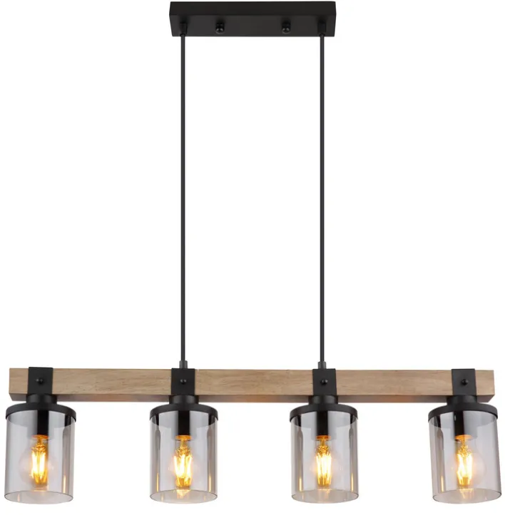 GLOBO Retrofit Balkenpendel LILA 73 cm Holz /rauchfarbig