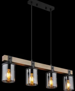 GLOBO Retrofit Balkenpendel LILA 73 cm Holz /rauchfarbig