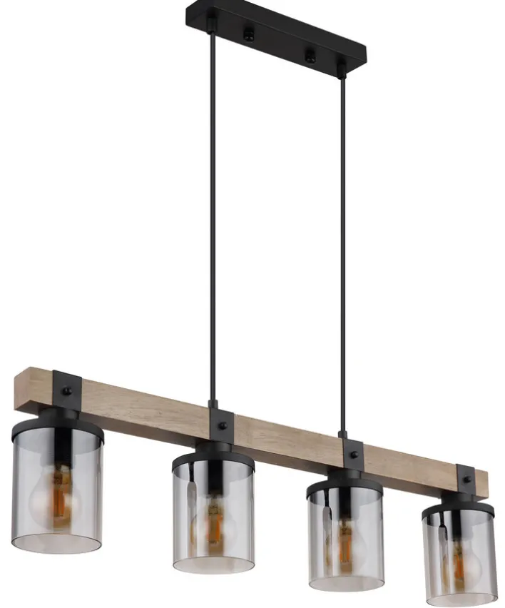 GLOBO Retrofit Balkenpendel LILA 73 cm Holz /rauchfarbig