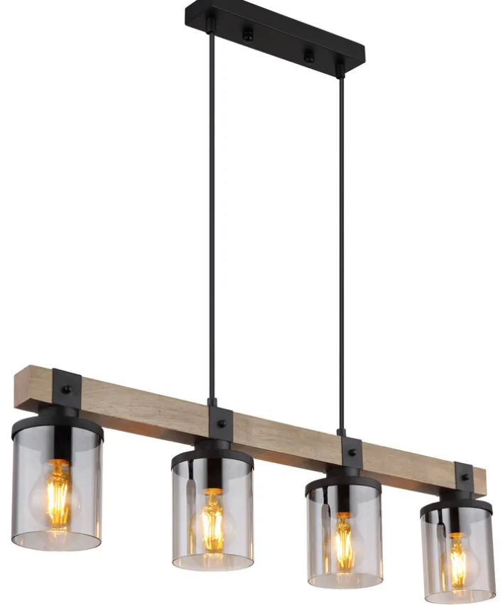 GLOBO Retrofit Balkenpendel LILA 73 cm Holz /rauchfarbig