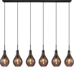 GLOBO Retrofit Balkenpendel OSKUS 6-flg schwarz /Rauchglas