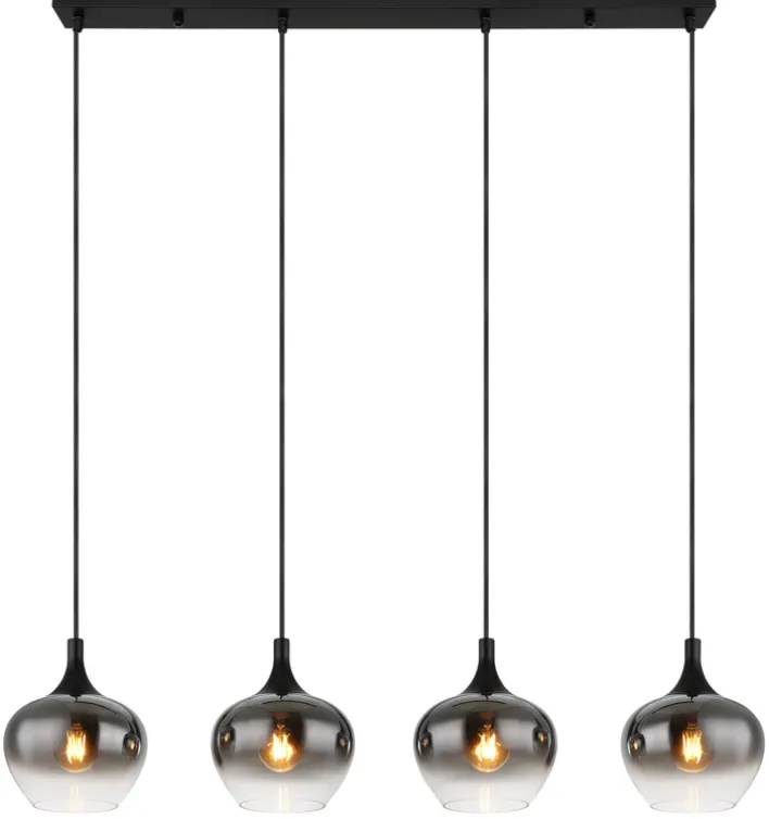GLOBO Retrofit Balkenpendel MAXY 4-flg schwarz /Rauchfarbig