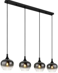 GLOBO Retrofit Balkenpendel MAXY 4-flg schwarz /Rauchfarbig