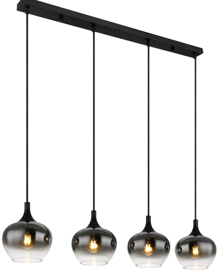 GLOBO Retrofit Balkenpendel MAXY 4-flg schwarz /Rauchfarbig