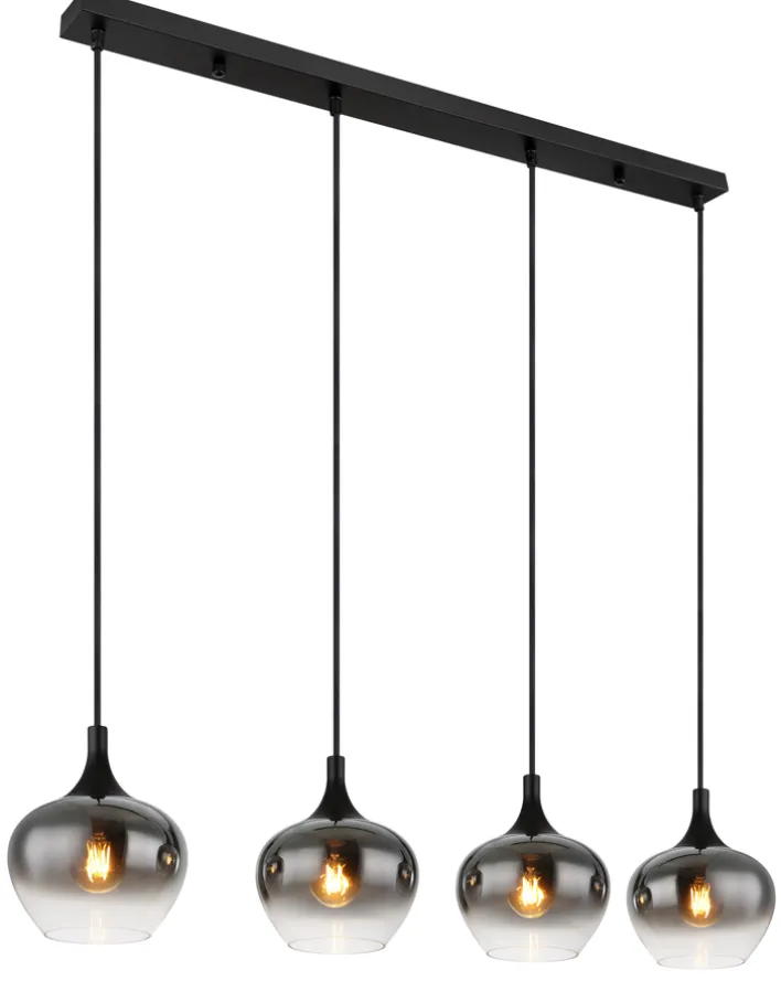GLOBO Retrofit Balkenpendel MAXY 4-flg schwarz /Rauchfarbig
