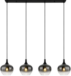 GLOBO Retrofit Balkenpendel MAXY 4-flg schwarz /Rauchfarbig