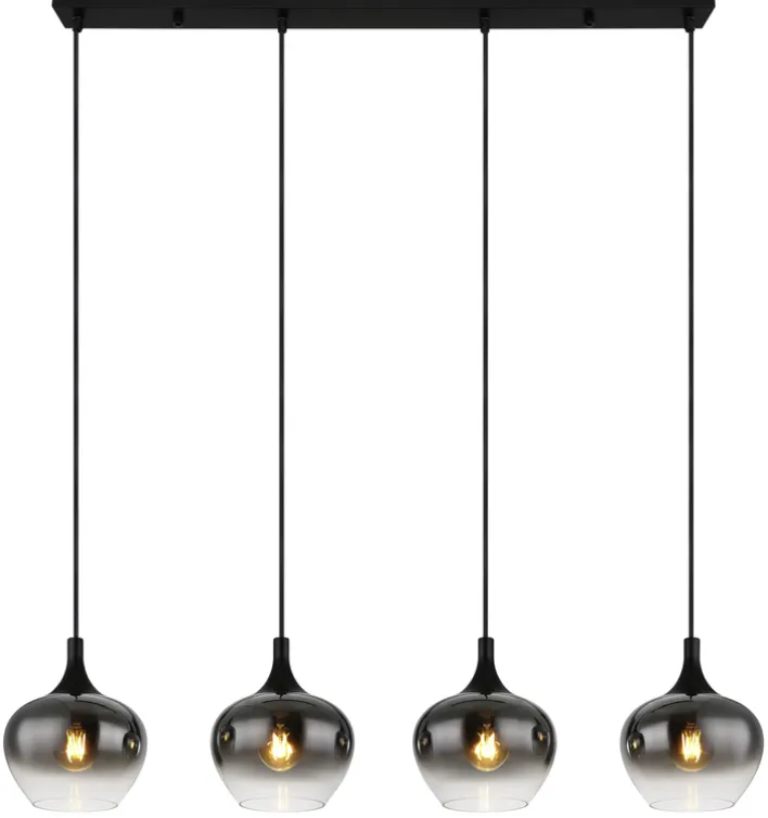 GLOBO Retrofit Balkenpendel MAXY 4-flg schwarz /Rauchfarbig