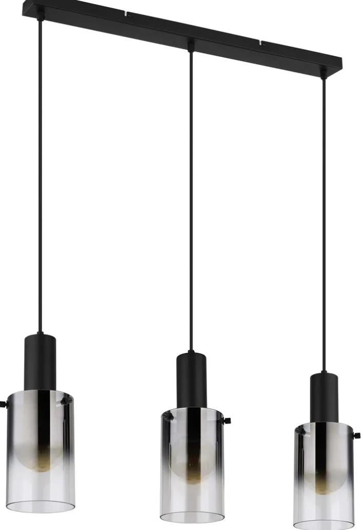 GLOBO Retrofit Balkenpendel FLORENTINA 3-flg schwarz /Rauchglas