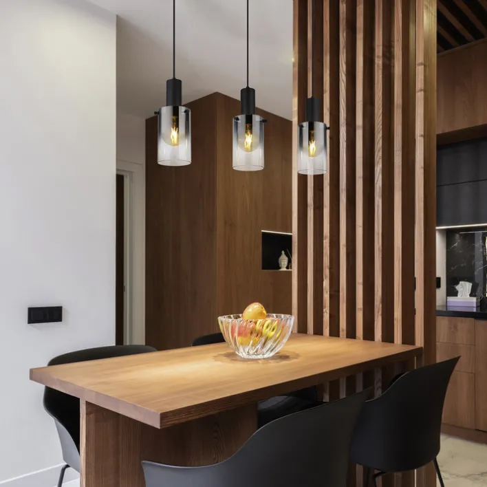 GLOBO Retrofit Balkenpendel FLORENTINA 3-flg schwarz /Rauchglas