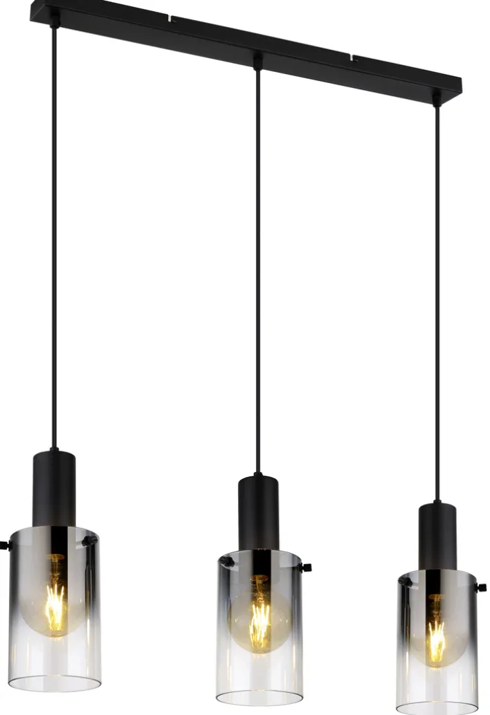 GLOBO Retrofit Balkenpendel FLORENTINA 3-flg schwarz /Rauchglas