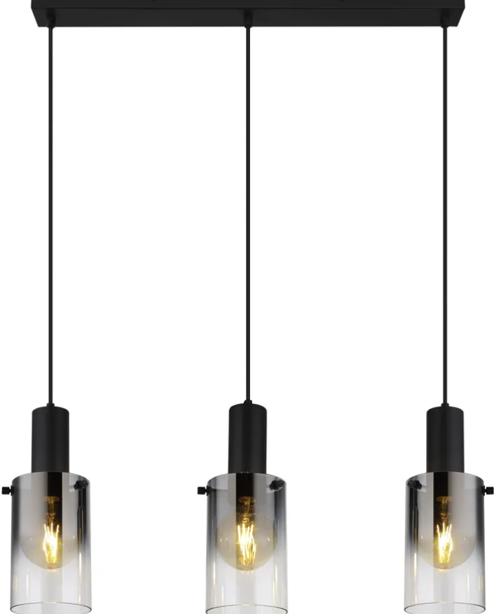 GLOBO Retrofit Balkenpendel FLORENTINA 3-flg schwarz /Rauchglas