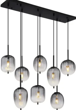 GLOBO Retrofit Balkenpendel ATTILA 8-flg schwarz /Rauchglas
