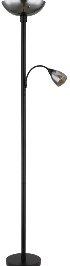 GLOBO Retrofit Deckenfluter mit Leselampe BLADE schwarz /Rauchglas