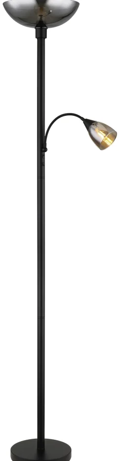 GLOBO Retrofit Deckenfluter mit Leselampe BLADE schwarz /Rauchglas