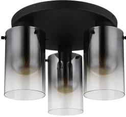 GLOBO Retrofit Deckenlampe FLORENTINA 3-flg schwarz /Rauchglas