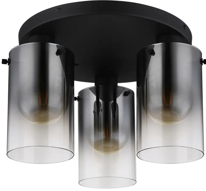GLOBO Retrofit Deckenlampe FLORENTINA 3-flg schwarz /Rauchglas