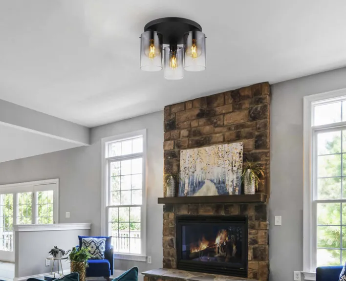 GLOBO Retrofit Deckenlampe FLORENTINA 3-flg schwarz /Rauchglas