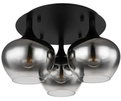GLOBO Retrofit Deckenlampe MAXY 3-flg schwarz /Rauchglas