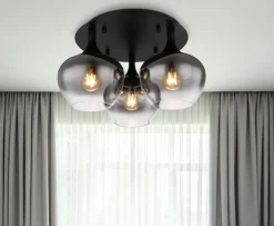 GLOBO Retrofit Deckenlampe MAXY 3-flg schwarz /Rauchglas