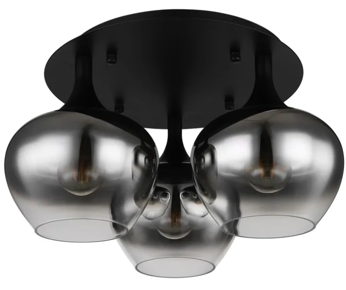 GLOBO Retrofit Deckenlampe MAXY 3-flg schwarz /Rauchglas