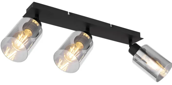 GLOBO Retrofit Deckenlampe HADERA 3 Spots schwarz /Rauchglas
