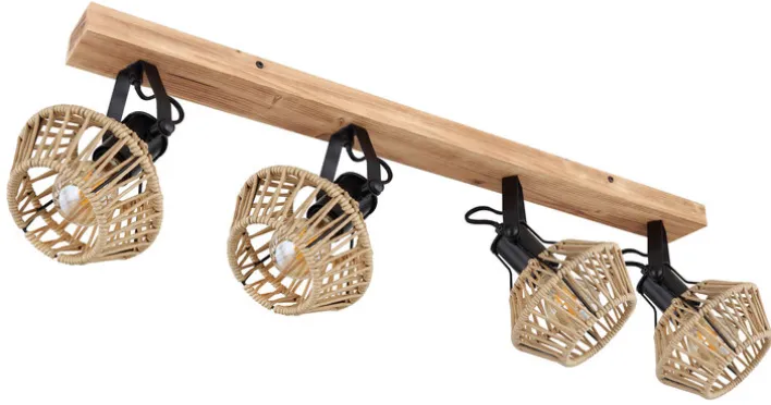 GLOBO Retrofit Deckenlampe mit 4 Spots VALLI 80 cm schwarz /Hanf beige