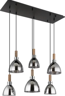 GLOBO Retrofit LED Balkenpendel MATTEA 6-flg schwarz /Holzdekor