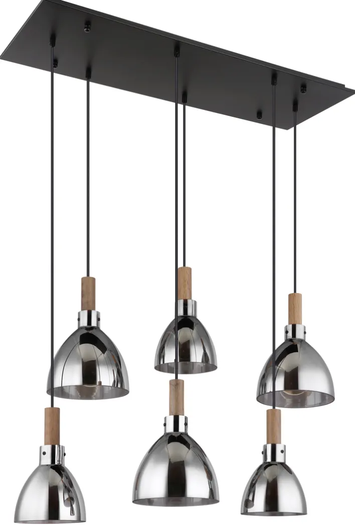 GLOBO Retrofit LED Balkenpendel MATTEA 6-flg schwarz /Holzdekor