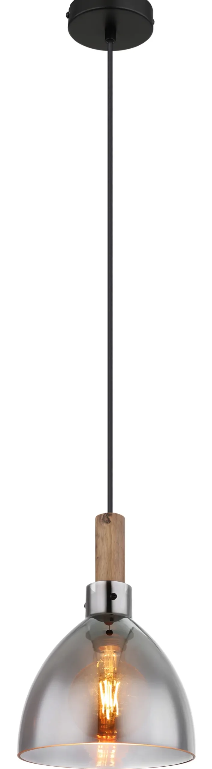 GLOBO Retrofit LED Pendelleuchte MATTEA 1-flg schwarz /Holzdekor