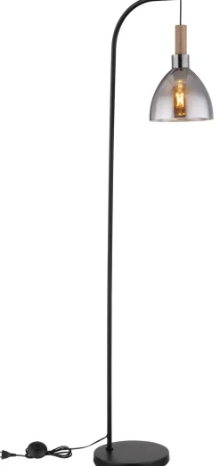 GLOBO Retrofit LED Stehleuchte MATTEA schwarz /Holzdekor