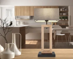 GLOBO Retrofit LED Tischlampe OSSI 55 cm grau /Holzoptik