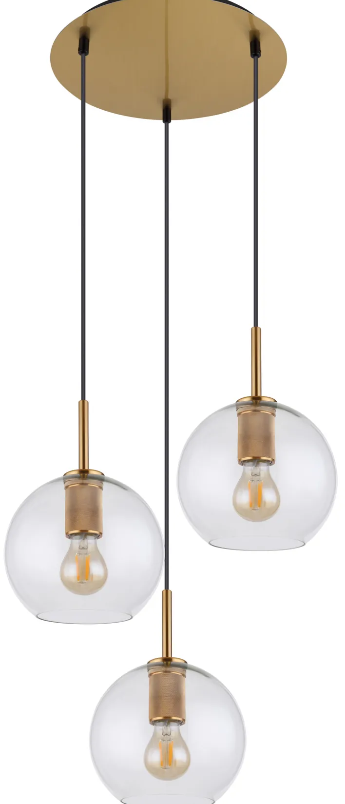 GLOBO Retrofit Pendelleuchte ADARA 3-flg messingfarbig /Klarglas