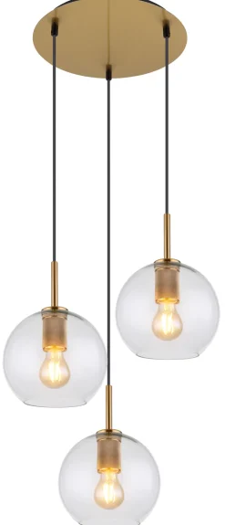 GLOBO Retrofit Pendelleuchte ADARA 3-flg messingfarbig /Klarglas