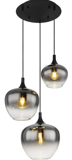 GLOBO Retrofit Pendelleuchte MAXY 3-flg schwarz /Rauchglas