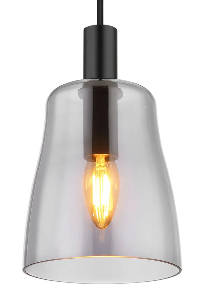 GLOBO Retrofit Pendelleuchte GARRI 15 cm schwarz /rauchfarbig