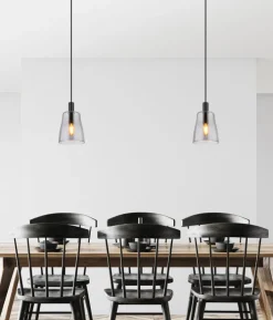 GLOBO Retrofit Pendelleuchte GARRI 15 cm schwarz /rauchfarbig